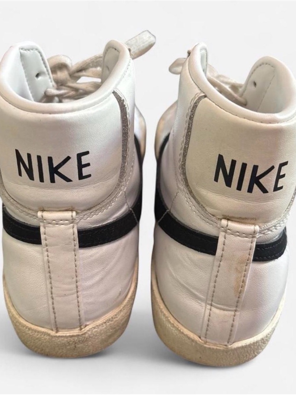 Nike White High-Top Sneakers with Black Swoosh - Picture 3 of 4